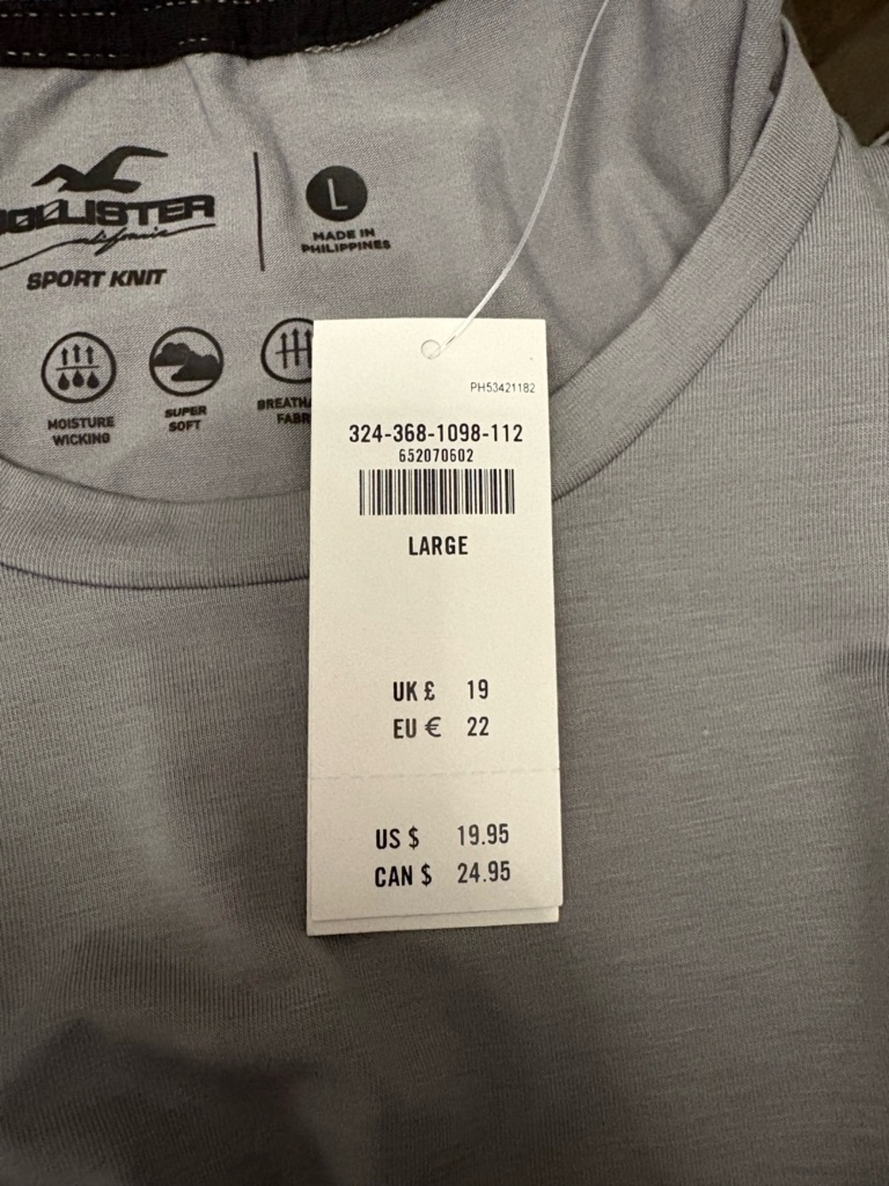 Hollister Men’s Sport Knit Moisture Wicking T-Shirt Grey Size Large - Picture 2 of 6
